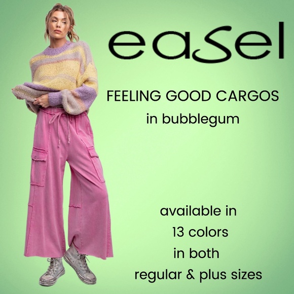 EASEL “Feeling Good Cargos” Mineral Washed Flared Leg, Raw Seams & Hems, Pockets - Picture 6 of 16